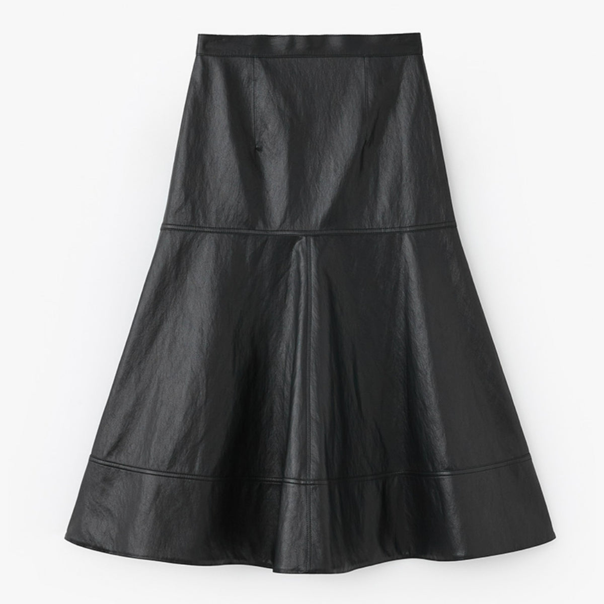 Leather Flared Skirt - Black