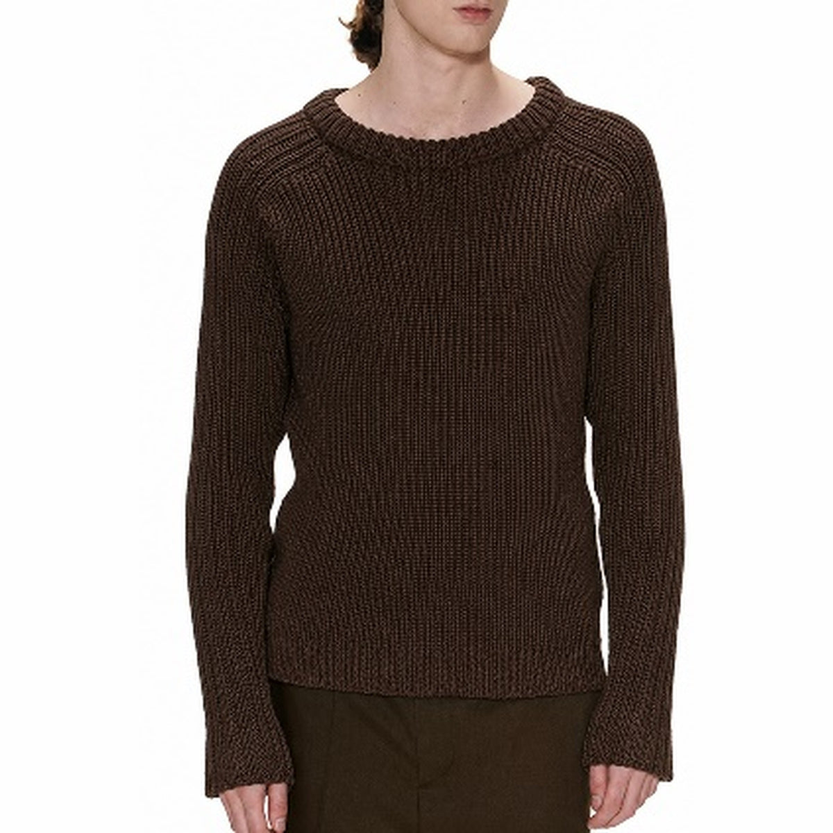 Shoulder Line Stripe Knit - Brown
