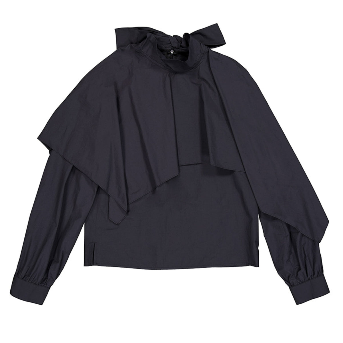 Ribbon Poncho Blouse - Black