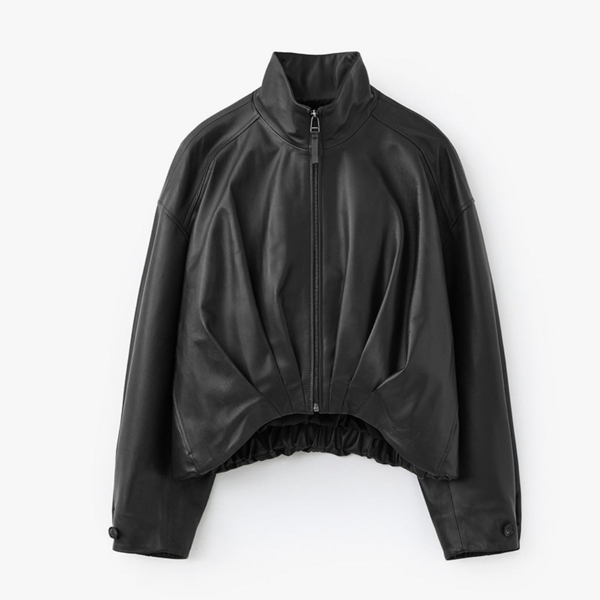 Gathered Leather Jacket - Black