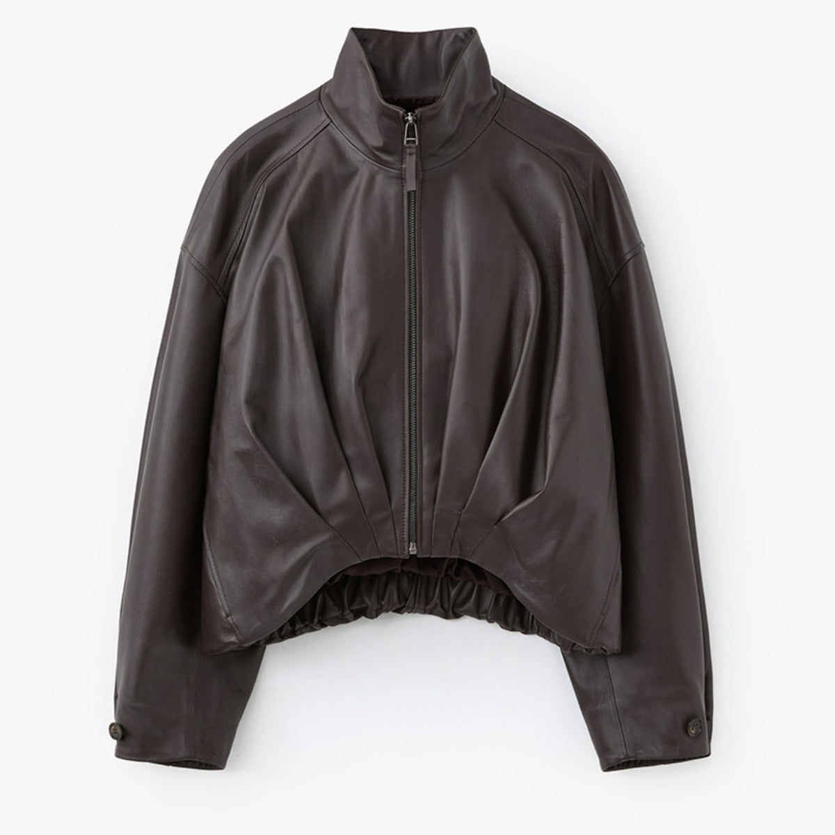 Gathered Leather Jacket - Brown
