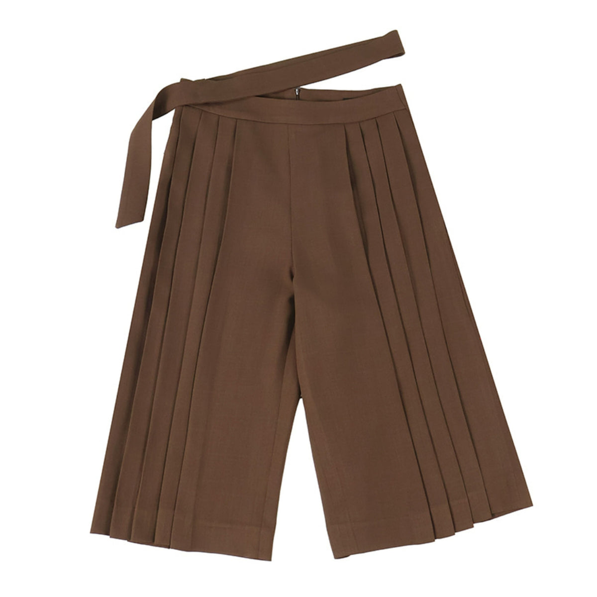 Side Pleated Half Pants - Brown