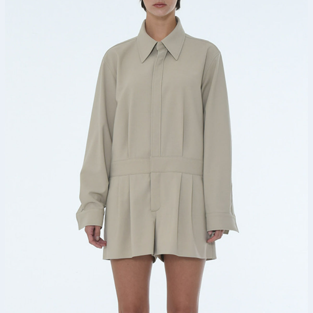 Women's Shirt Collar Jumpsuit - Beige