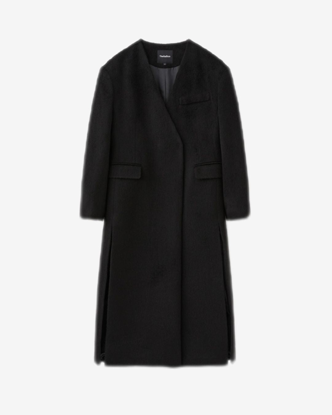 Theballon Hidden Button Collarless Long Coat