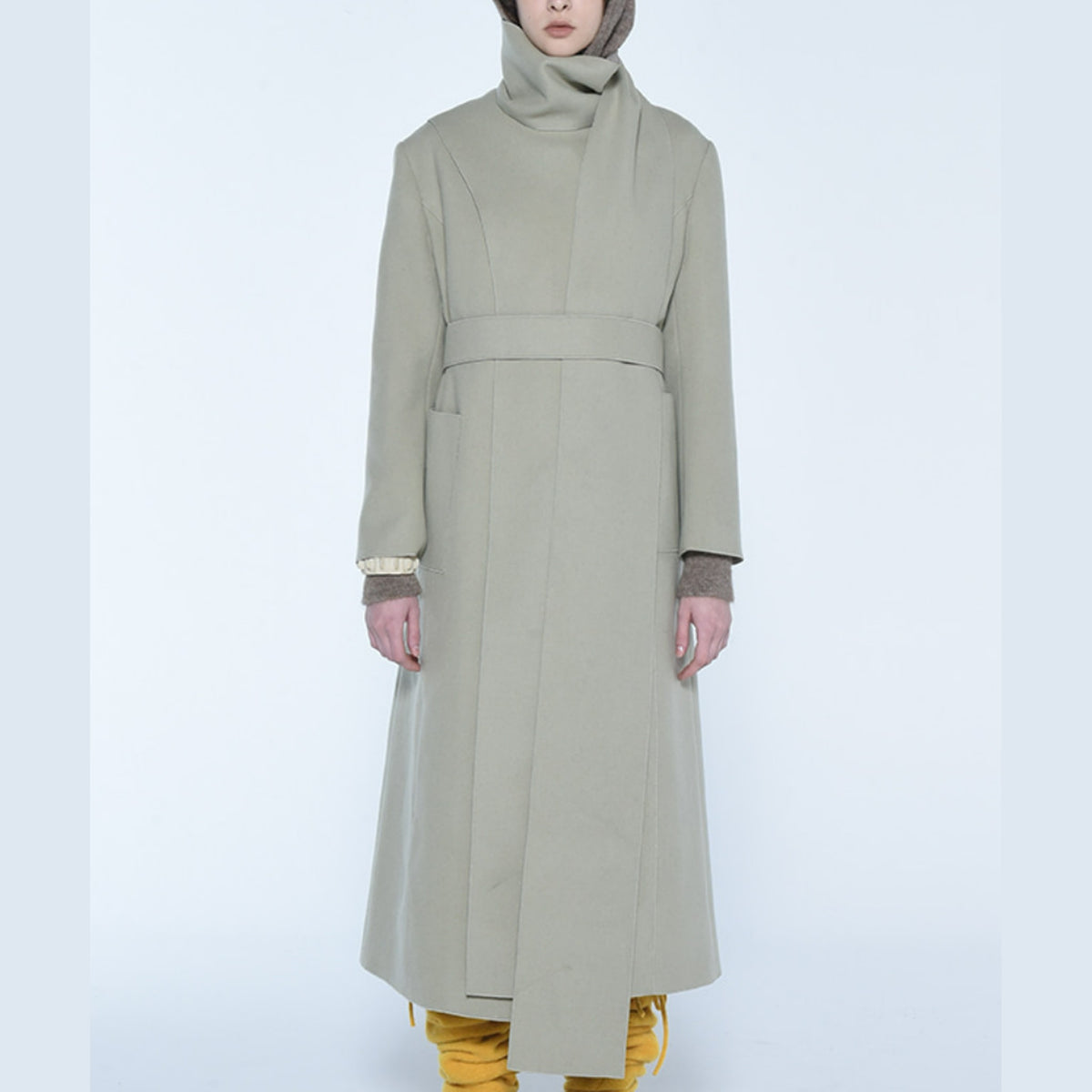 Scarf Wool Blend Coat - Mint